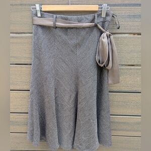 Suzy Shier High Waisted Brown A line Skirt Silk Sash - Sz 2 Excellent Condition